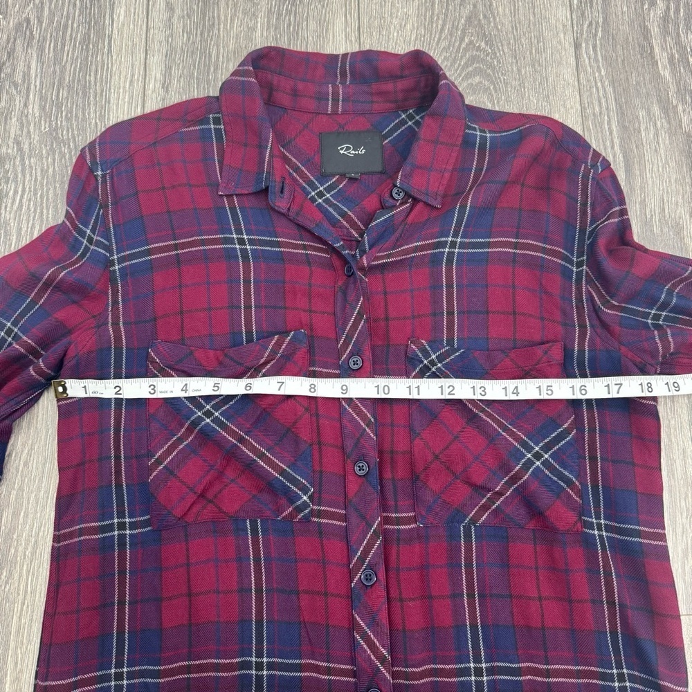 Rails Hunter Plaid Button Front Shirt Blue Burgundy Soft Rayon Size S - Picture 6 of 8
